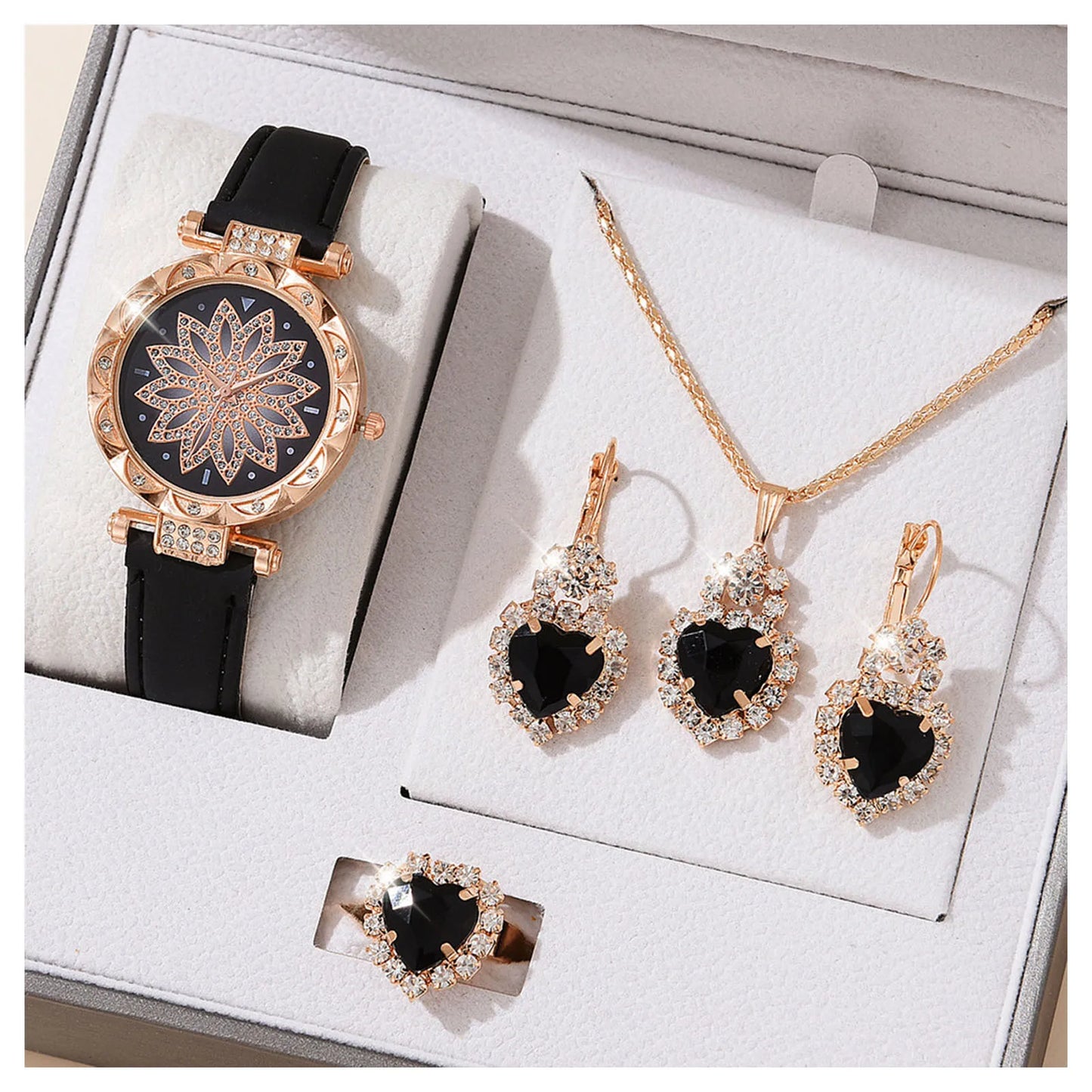 Watches Sets Gifts for Women Crystal Bling Wristwatch Jewelry