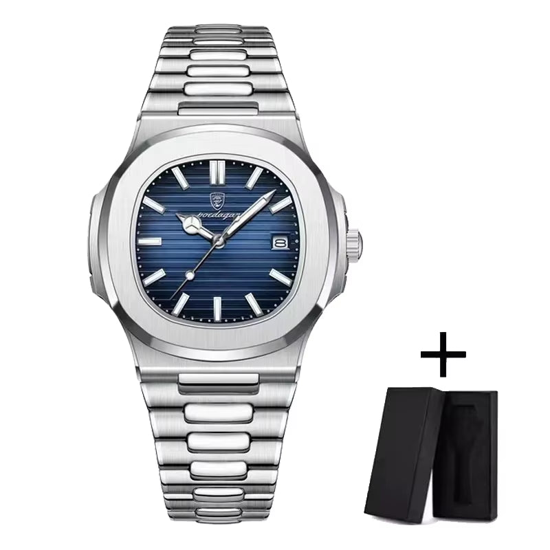 Luxury Watch Business 50 ATM Waterproof Male Clock Luminous Date Stainless Steel Square Quartz Men Watches Reloj Hombre
