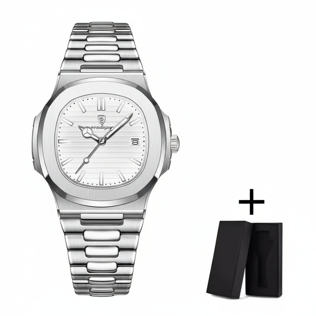 Luxury Watch Business 50 ATM Waterproof Male Clock Luminous Date Stainless Steel Square Quartz Men Watches Reloj Hombre