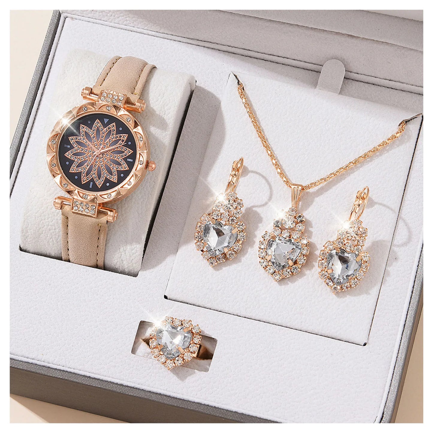 Watches Sets Gifts for Women Crystal Bling Wristwatch Jewelry 