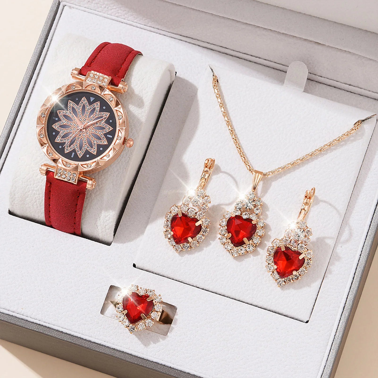 Watches Sets Gifts for Women Crystal Bling Wristwatch Jewelry 