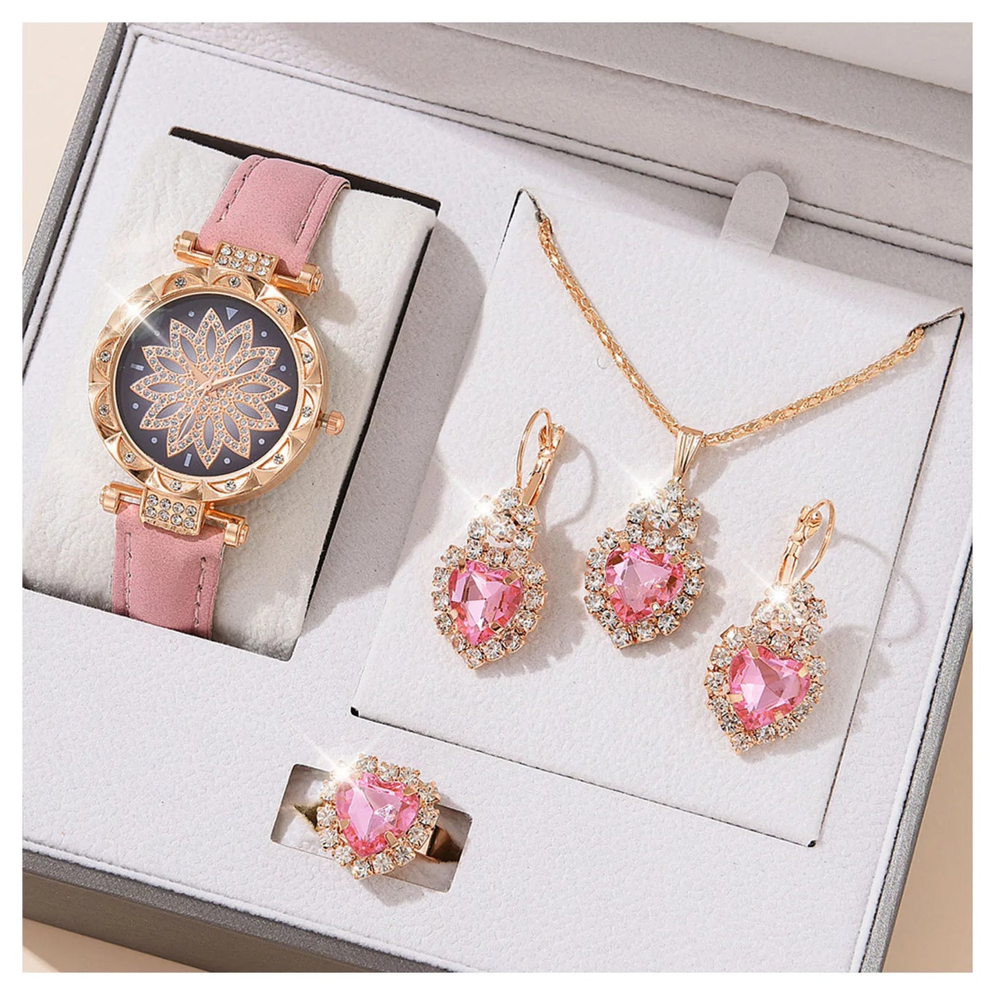 Watches Sets Gifts for Women Crystal Bling Wristwatch Jewelry 