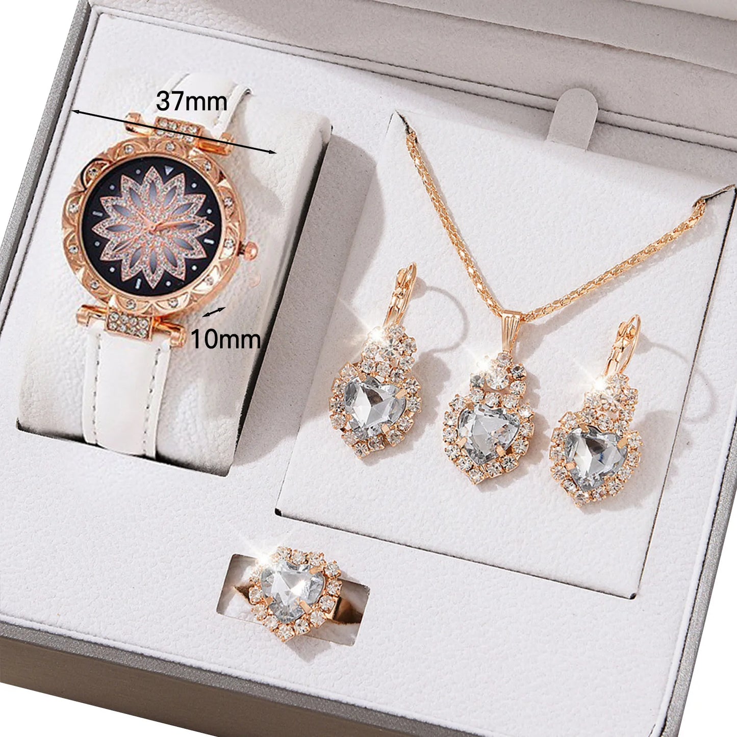 Watches Sets Gifts for Women Crystal Bling Wristwatch Jewelry 